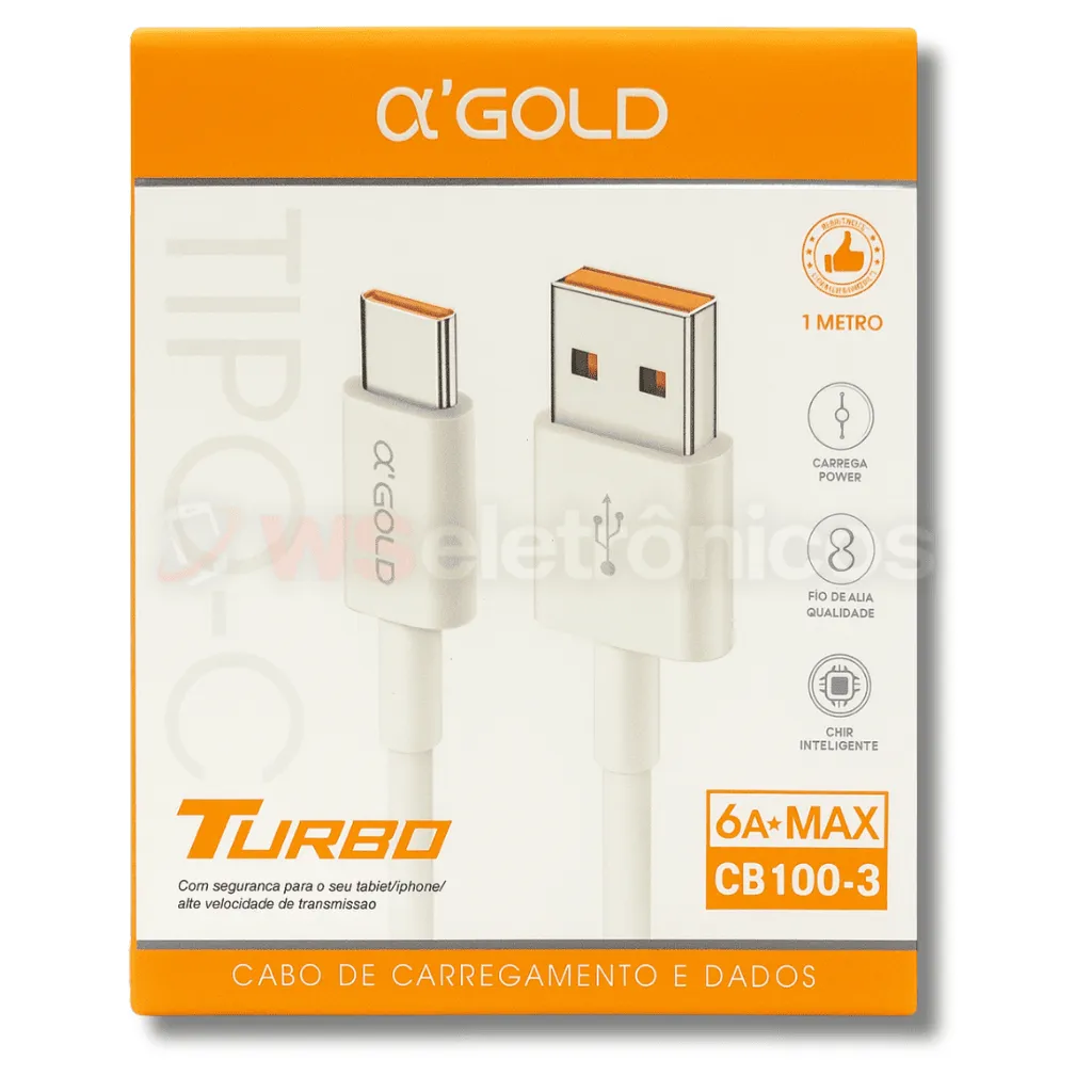 Cabo Tipo-C x USB | 1M 6A - AGOLD CB100-3